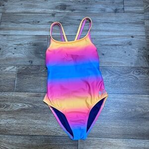 Under Armour Rainbow One Piece Swimsuit Youth 14 XS Sporty Crisscross Back